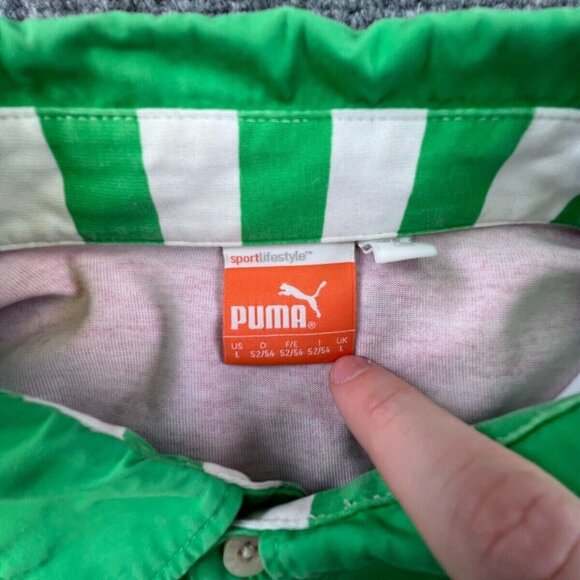 Puma Adult Mens Large Polo Short Sleeve Green Front Multicolor Back Stripe Logo - Picture 5 of 7